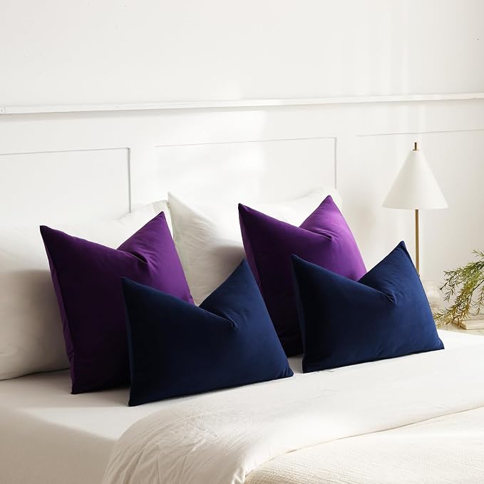 Euro Sham Covers 26x26 Purple: Pack of 2 Cozy Soft Velvet Square Modern Luxury Decorative Throw Pillow Cases for Sofa Couch Living Room Bed Home Decor