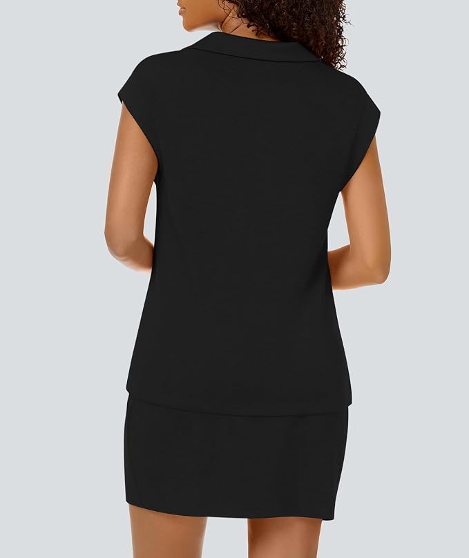 Casly Lamiit Womens Two Piece Skirt Sets Casual Cap Sleeve Lapel V Neck Tops Summer Travel Outfits Short Tennis Skort Set