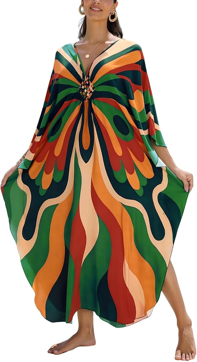 Mumu Dresses for Women Plus Size, Bohemian Kaftan Beach Cover Up Long Maxi Nightgown Soft Loungewear