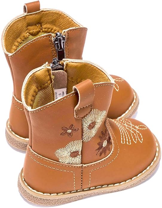 Newsonet Baby Cowboy Cowgirl Boots Infant Western Boots Toddler Boys Girls Round Toe Riding Mid Calf Boots All Seasons for 6 9 12 18 24 Months