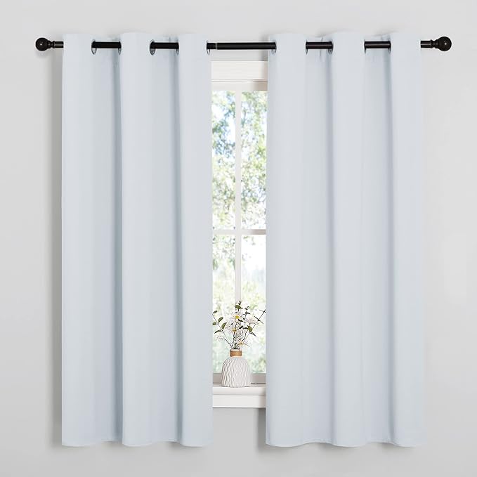 NICETOWN Room Darkening Curtain Panels for Bedroom, Easy-Care Solid Thermal Insulated Grommet Room Darkening Draperies/Drapes (Greyish White, 2 Panels, 42 by 48)