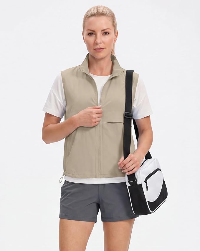 Women's Lightweight Running Vest Stand Collar Zip Up Summer Waistcoat Sleeveless Jacket for Golf Hiking Travel