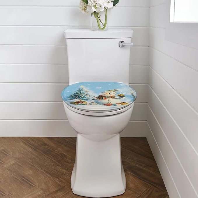 Snowman Toilet Seat Cover Stretchable Elongated Soft Oval Toilet Seat Cover for Merry Christmas -Bathroom Decoration,Portable for Trip