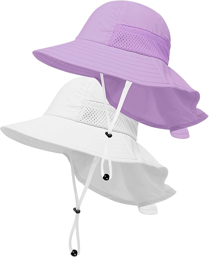 Toddler Baby Sun Hat Kids Summer Beach Essentials Adjustable Beach Hats with Bucket Wide Brim for Boys Girls Age 0-14 Years