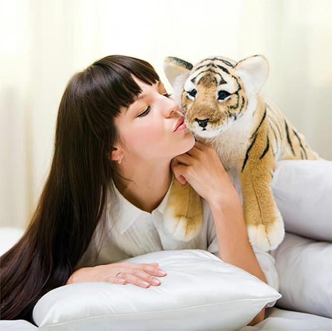 Tiger Stuffed Animals, 19" Large Stuffed Tiger Animal Plush Toys Safari Cute Realistic Tiger Plush Soft Pillow Jungle Birthday for Kids