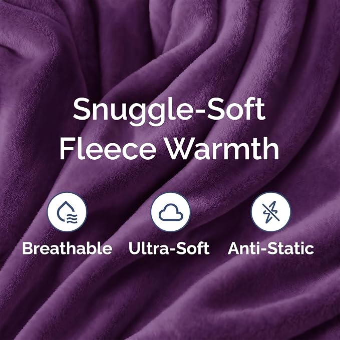 Fleece Blanket King Size - Ultra-Soft Warm Flannel Fleece Blanket - Purple | Soft, Warm, Outdoor Picnic Blanket for Camping, Travel, Lightweight, Cozy, Anti-Static, Home Decor Gifts for Men & Women