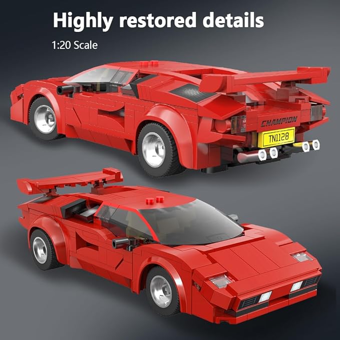CaDA C51085W Red Shadow Sports Car Building Block Model, 1:20 Scale, 328 Precision Assembled Pieces, Programmable Original High-Performance Supercar Collectible Model