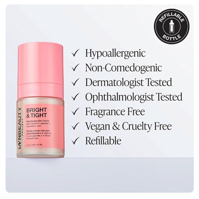 Innbeauty Project Bright & Tight Eye Cream with Vitamin C & Peptides for Dark Circles & Firming, 0.5 OZ (15ml) (Refill)