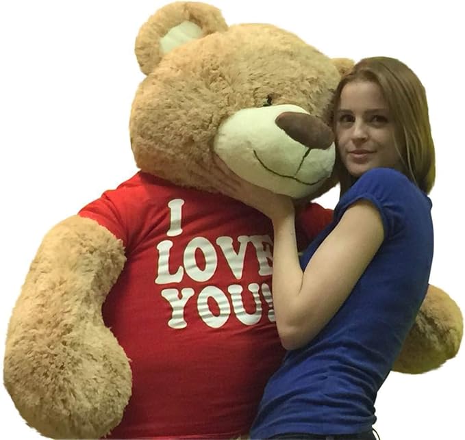 Big Plush Giant Teddy Bear with I Love You T-Shirt - Huge 5-Foot Plush Teddybear - Stuffed Animal - Loving Gift - OSO de Peluche - Cute Oversized Plushie - Jumbo Bear to Show You Care