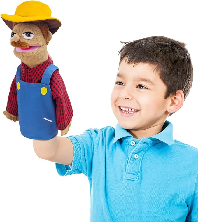 Professional Hand Puppets,2pcs Pirate Puppet and Farmer Hand Puppet for Kids Role Play,Teaching Puppet Stuffed Toys Character Puppets with Movable Mouth（02-Pirate&Farmer）