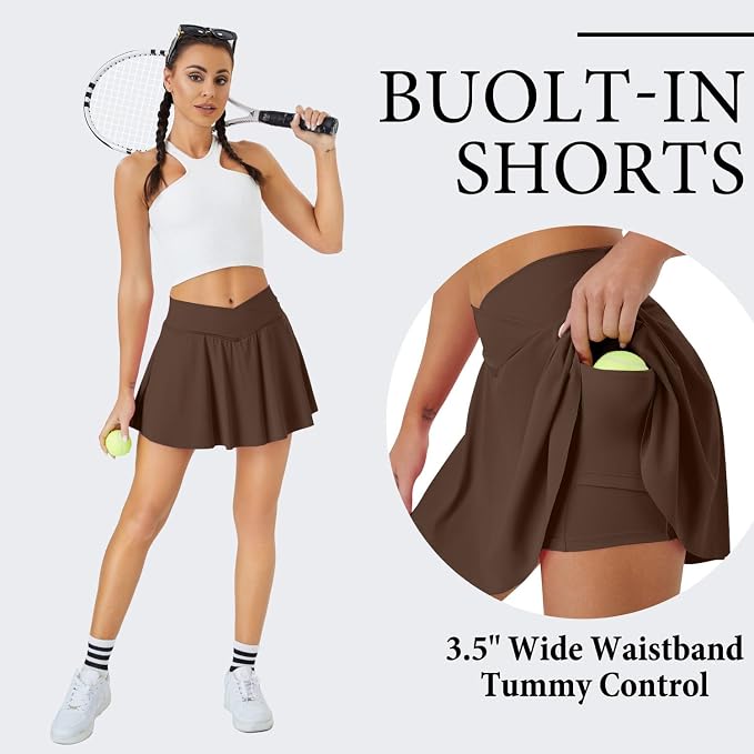 Womens Tennis Skirt Crossover High Waisted Skort with Pockets Shorts | Athletic Skirts for Golf Running Workout Pickleball, Aesthetic Activewear, Sporty Athleisure Style