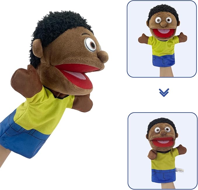 Family Hand Puppets, Puppets for Adults Puppets for Kids Role Paly Family Members 11.8 INCH, Multicultural Finger Puppet with Movable Mouth Soft Plush Puppets for Storytelling Teaching (African Style)