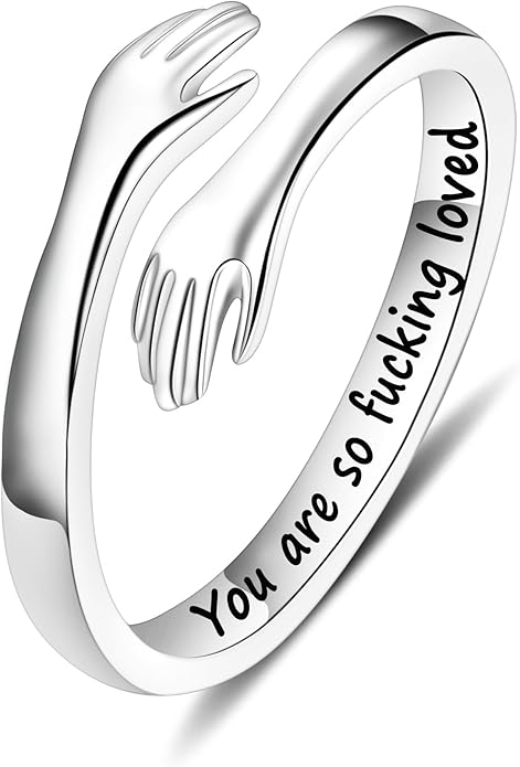 Yesteel Valentines Gifts for Kids Teen Girls - S925 Sterling Silver Hug Ring for Teen Girls Women, Adjustable Ring Jewelry Mothers Day Birthday Gifts for Daughters Mom Sister Wife Friends Grandma