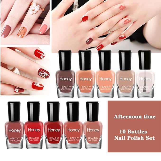Non Toxic Easy Peel Off and Fast Dry Nail Polish Set for Pack, Eco Friendly and Organic Water Based Nail Polish for Women,Teens(10 Bottles)