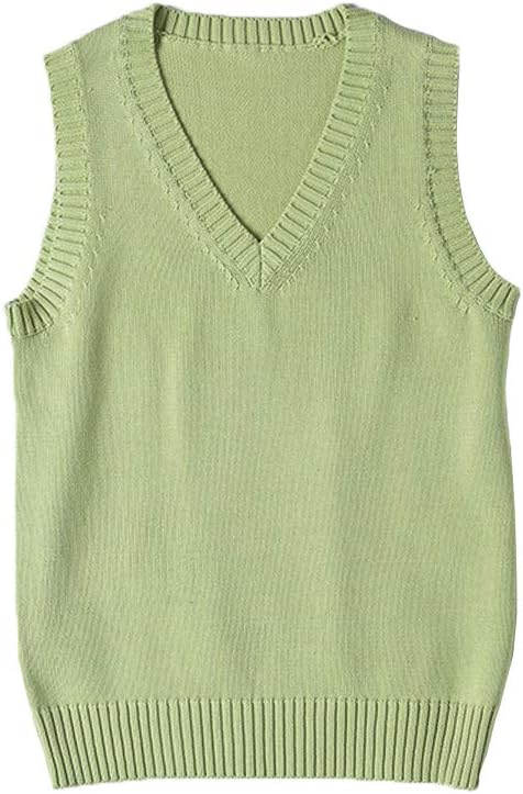jinghuiyue Women’s V Neck Sweater Vest School Uniform Solid Color Sleeveless Knit Sweaters Pullover Tank Tops