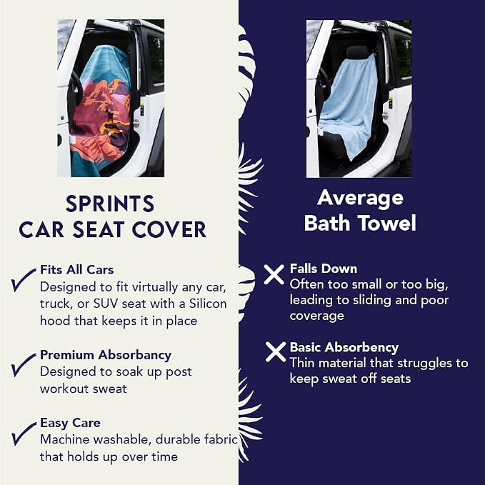 Sprints Athletic Running Towel, Full-Sized, Car Seat Cover - Performance Microfiber (Velocity Blitz Cream)