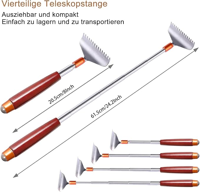 Large Back Scratcher, Body Scratcher for Adults Extendable Long 24Inch, Thick Wooden Handle Steel Massage Roller, Extra Wider Rake Claw, Sturdy Backscratchers Hand Massager Tool