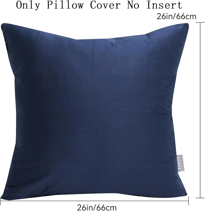 Thmyo 4-Pack 100% Cotton Comfortable Solid Decorative Throw Pillow Case Square Cushion Cover Pillowcase Sublimation Blank Pillow Covers Christmas DIY Throw Pillowcase(26x26inch/66x66cm,Midnight Blue)