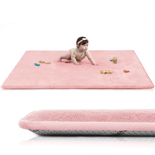 Huloo Sleep Baby Play Mat for Floor,Extra Large 71"×79" Playpen Mat for Toddler,Infant,Kids,1.3" Thick Elasti Foam Non-Slip Nursery Rug,Water Repellent Soft Padded Activity Mats for(Pink)