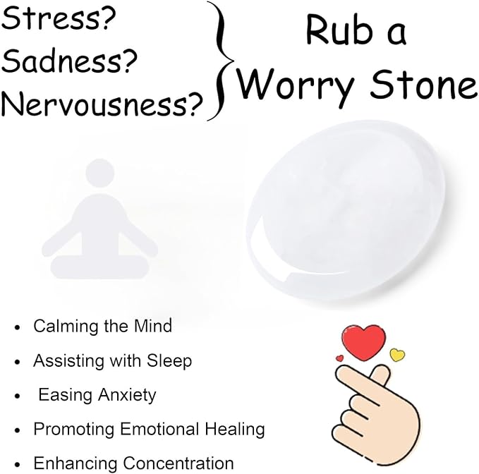 Thumb Worry Stone Clear Quartz Crystals Oval Tiny Fidget Healing Crystal Natural Meditation Accessories Stress Relief Gifts Reiki Palm Small Trinkets Pocket Anxiety Relief Items for Women Men