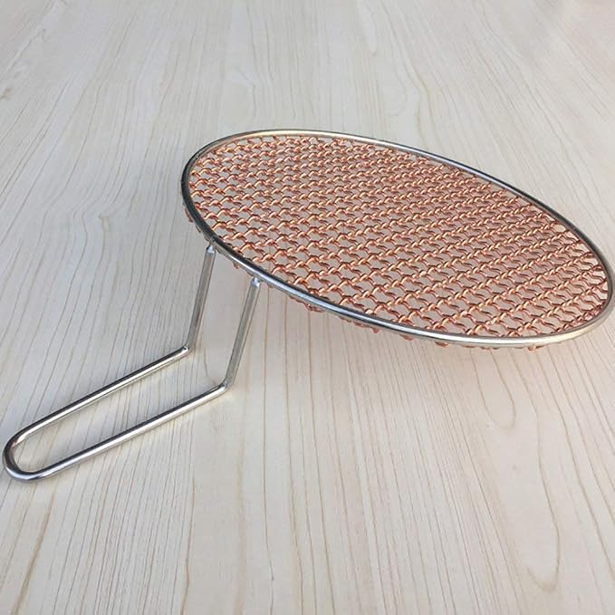 Copper Barbecue Grill Netting with Handle Round Barbecue Wire Mesh Steaming Cooling Baking Net for Korean BBQ