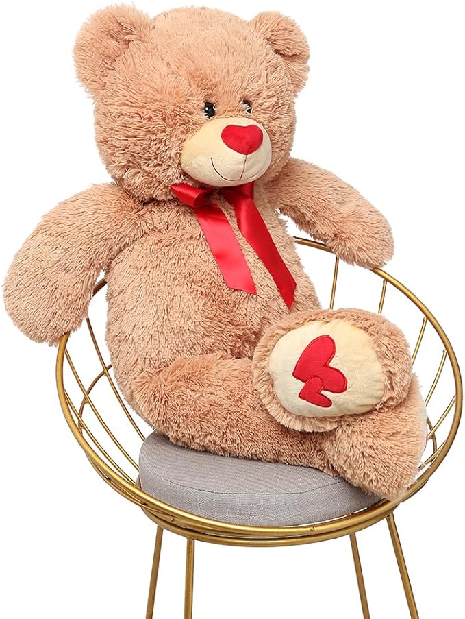 MaoGoLan Giant Teddy Bear 35" Stuffed Animal - Red Heart Footprints Big Teddy Bear Plush for Valentines Gift,Anniversary,Long Distance