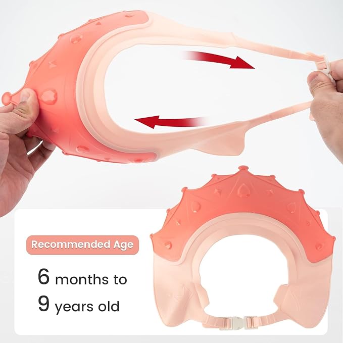 FUNUPUP Baby Shower Cap for Kids, Adjustable Toddler Hair Washing Shield Bathing Cap Baby Shower Visor Shampoo Cap (Crown, Pink)