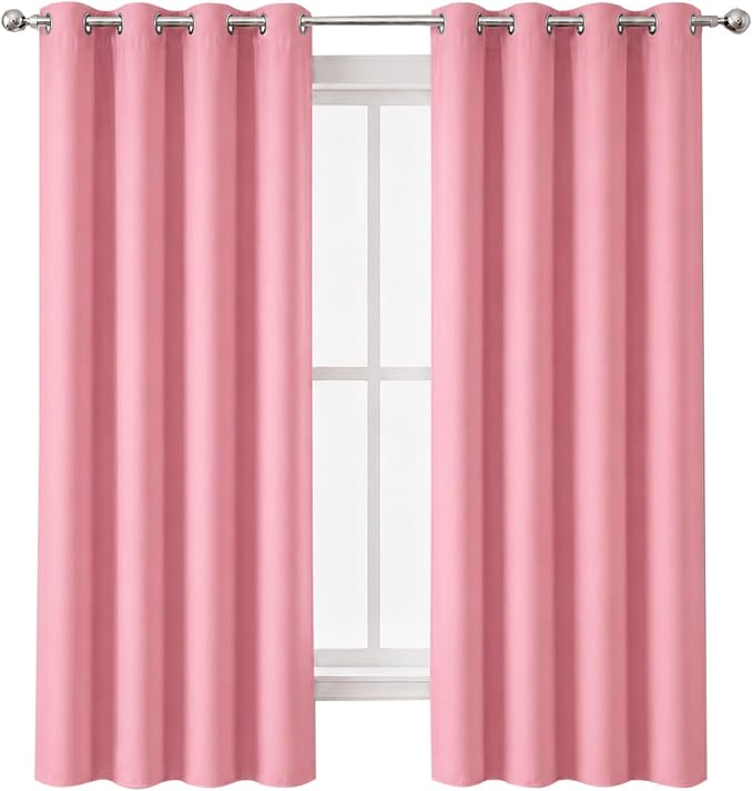 LEMOMO Blackout Curtains 66 x 72 Inch Long Pink Curtains Set of 2 Panels Room Darkening Curtains for Bedroom and Living Room