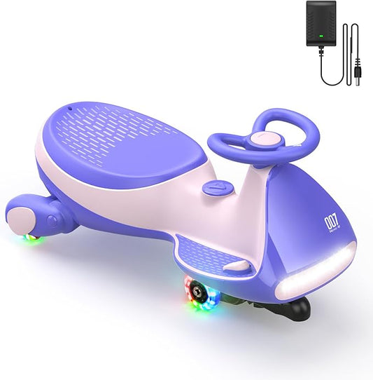 FanttikRide N7 Pro Electric Wiggle Car with Pedal, Rechargeable Battery, CyberWiggle, 2 in 1 Swing Car, 2 Speeds Max 4 Mph, Anti-Rollover, Flashing Wheels, Bluetooth, for Ages 3 and Up, 150 Lbs, Pink