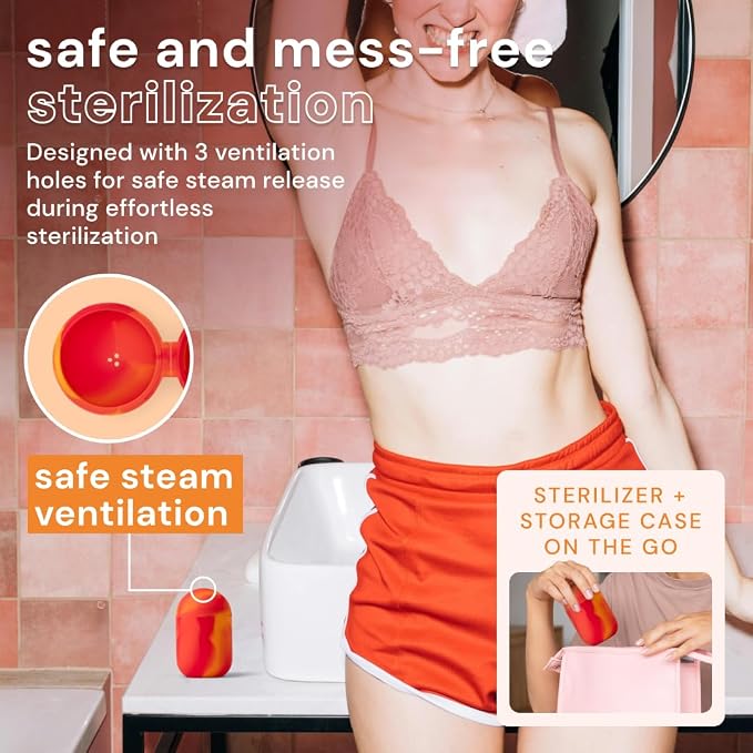 Bodyotics Reusable Menstrual Disc & Case Bundle - (S & L), Red/Orange | Reusable Menstrual Disc Set with Portable Silicone Cleaning and Storage Container for Your Cycle