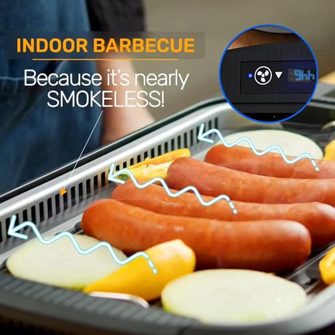 Smokeless Grill Indoor, CUSIMAX Electric Grill, 1500W Indoor Grill, Black | Portable Korean BBQ Grill with Smart LED Display & Tempered Glass Lid, Non-stick Removable Plate, Dishwasher Safe