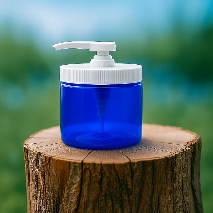 Royal Massage 16oz Clear Empty Massage Oil/Lotion/Cream Pump Jar with Lock Twist Top - Blue