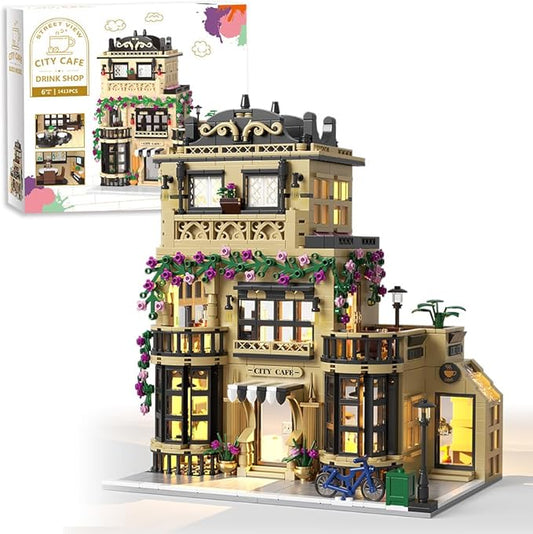 City Cafe Building Blocks Set with LED,1400+pcs Mini Bricks for Adults and Teen 14+