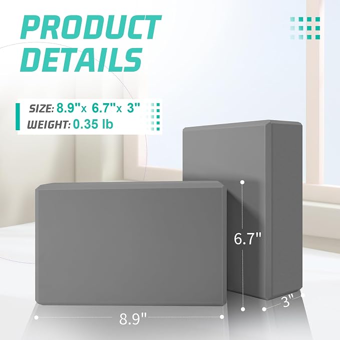 Yoga Blocks 4 Pack - Premium 3x6x9 IN EVA Foam Bricks for Pilates Workout, Stretching, Meditation | Non-slip and Lightweight Yoga Bricks for Flexibility, Balance, Spine Strength