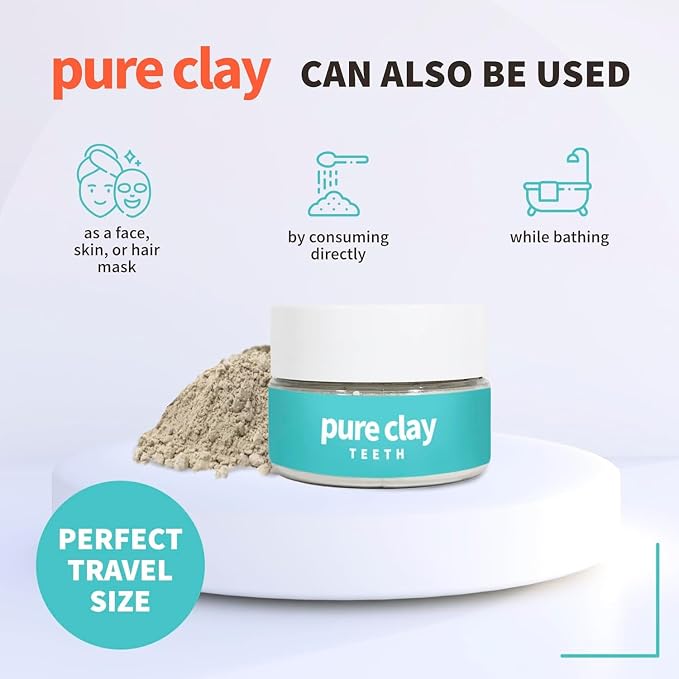 Pure Clay Mineral Tooth Powder Bentonite Clay Food Grade Tooth Powder, Minimalist Calcium Bentonite toothpaste Polish Fluoride Free Toothpaste Alternative Unflavored and unscented. Whitening SLS Free
