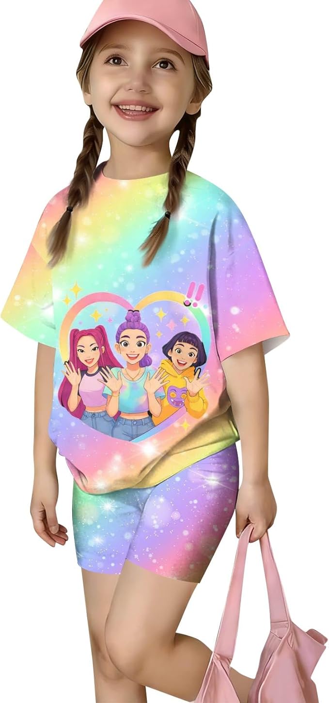 K-POP DEM0N Hunters Outfits for Girls, 2 Piece T-Shirts and Apparel Sets Birthday Gift