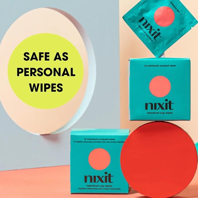 nixit Menstrual Cup Wipes | Feminine Cleansing for Period Cups & Vulvas | Fragrance-Free | pH Balanced | Biodegradable | Plant-Based & Vegan | 15 On-The-Go Individually Wrapped Wipes