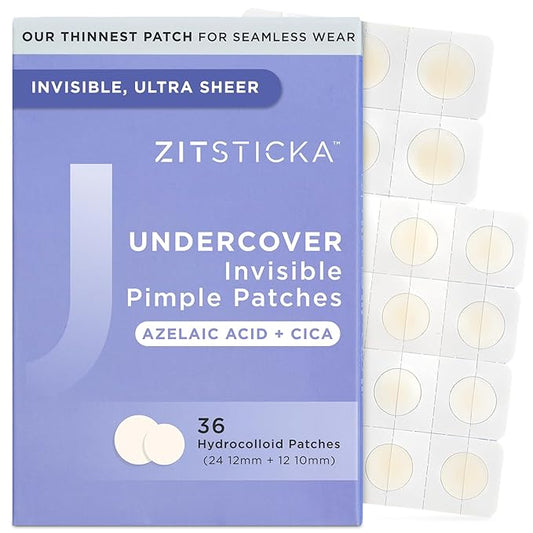 ZitSticka Undercover Invisible Pimple Patches for Face and Body - Ultra-Thin Hydrocolloid Acne Patches for Zits & Blemishes - Fast-Acting & Effective - 36 Count