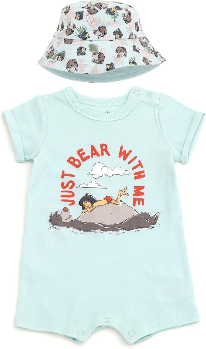 Disney Baby Romper and Reversible Bucket Sun Hat Outfit Set Newborn to Infant Sizes (Newborn - 24 Months)