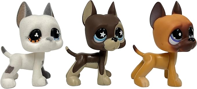 3pcs/Set Custom Flocked Pet Shop Toys Short Hair Cat Kitten Collie Great Dane Cocker Spaniel Dachshund Puppy Dog OOAK Compatible with LPS (#577 and 817 and 244)