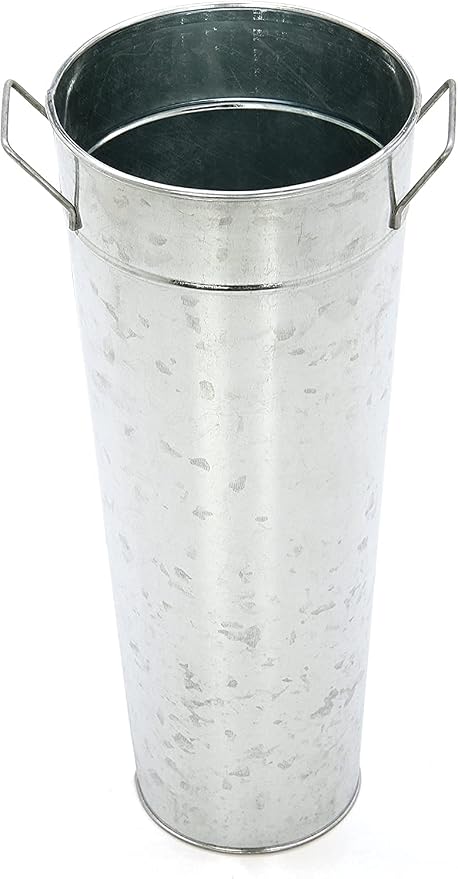 Hosley Set of 3 Galvanized French Bucket Vase with Handles 6"Dx15"H - Perfect for Weddings, Parties, Country Picnics, Floral Arrangements, Tableware Storage, or Candle Gardens - Rustic Farmhouse Décor