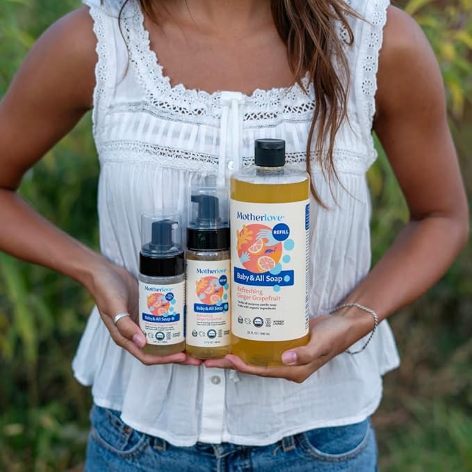 Motherlove Baby & All Soap (2 pack, 7.1 oz) Gentle Foaming All-Purpose Castile Soap Made with Organic Ingredients – Refreshing Ginger Grapefruit