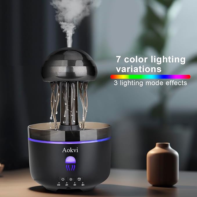 Essential Oils Diffuser,300ML Aromatherapy Diffuser,Ultrasonic Essential Oil Diffuser,Jellyfish Humidifier with 7-Color LED,Timer and Auto-Off for Office,Yoga,Bedroom Scent Diffuser(Black