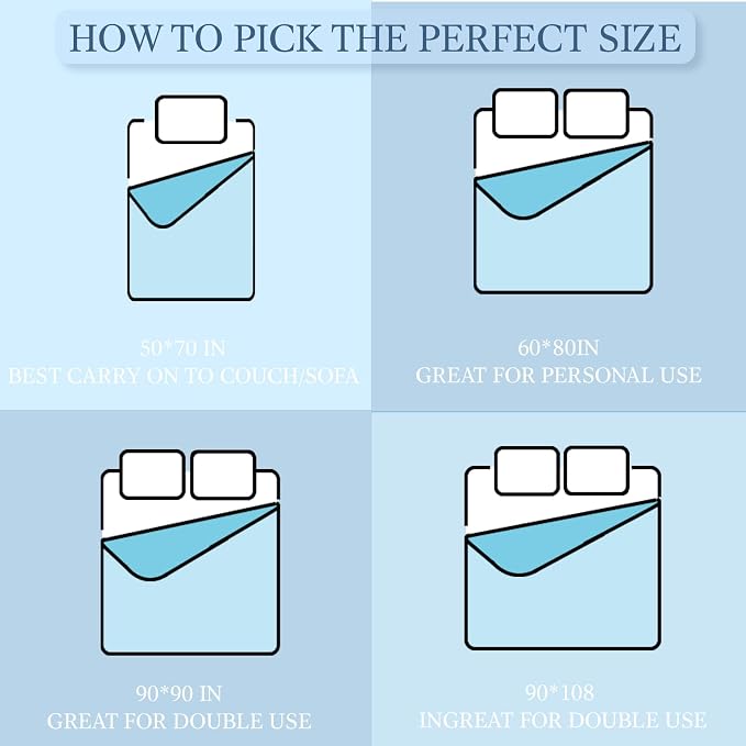 Cooling Blanket Throw Size (50"x70"), Double Sided Ice Cold Blanket for Hot Sleepers, Transfer Heat to Keep Cool, Soft Lightweight for Night Sweats, Bed & Couch, Ocean Design