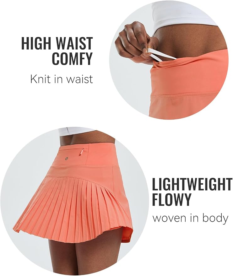 baleaf Tennis Skirt Pleated Golf Skorts with 3 Pockets | 14", Built in Shorts, High Waisted, Anti-slip Strip, Lightweight, for Athletic, Workout, Pickleball, Skorts for Women