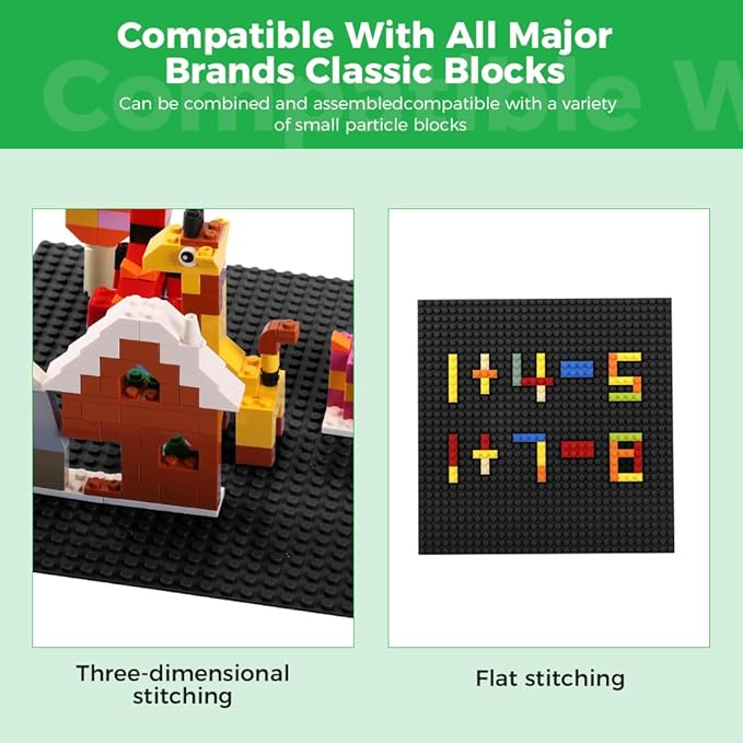 Classic Baseplates Building Plates-8 Pack 10" x 10" Building Boards,100% Compatible with All Major Brands and Activity Table, Creative Platforms Mats for Toy Bricks,Black