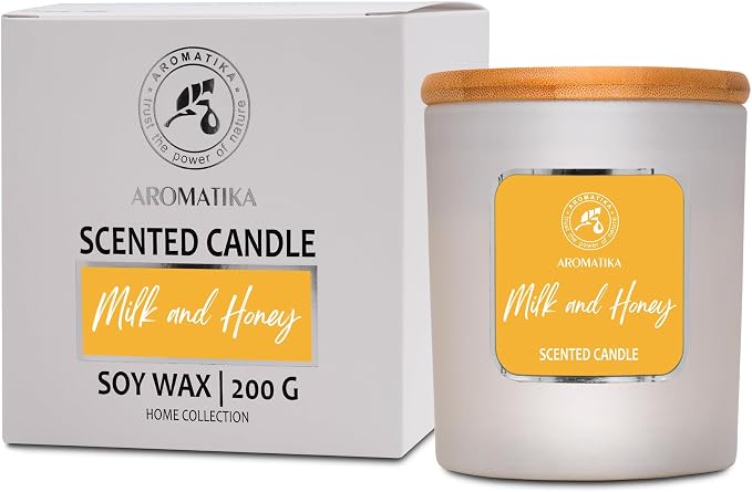 Milk & Honey Scented Candle – Aromatherapy Soy Wax, 200g – Up to 45 Hours Burn – Glass Jar for Home or Gift