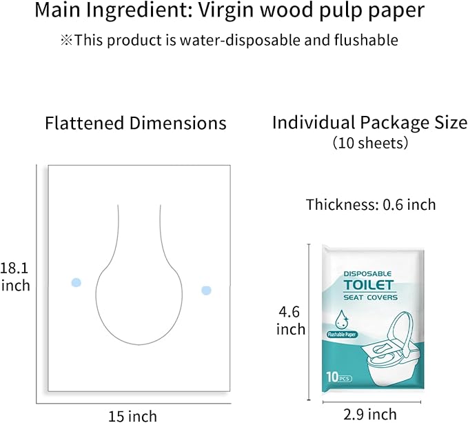 Disposable Toilet Seat Covers | 10 Sheets, Adhesive Secured, Physical Isolation Design | Ideal for Potty Training | Travel Accessories for Public Restrooms, Camping & Airplane (100, M)