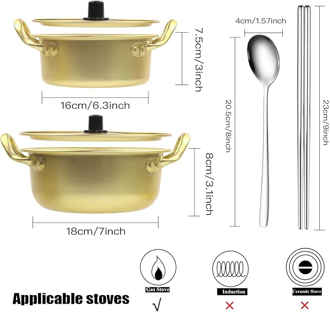 Ramen Pot with Lid,2 Pack Korea Style Noodle Pot, Stovetop Ramen Cooker,Stovetop Safe, Nonstick & Easy Clean Ramyun Pot with Handles Ideal for Soup, Instant Noodles, Stir Fry & Asian Dishes,2 Size