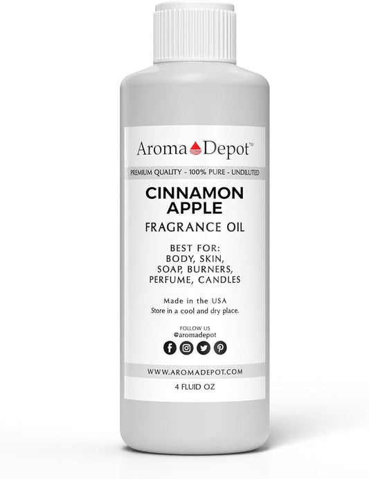 Aroma Depot Cinnamon Apple 4 oz. Fragrance Oil I Perfume I Scented Oil. DIY Projects Such as Candles, Bath Bombs, Body Butters, Creams & Lotions. Few Drops in the Diffuser, Burners, or Warmers. 4 oz.